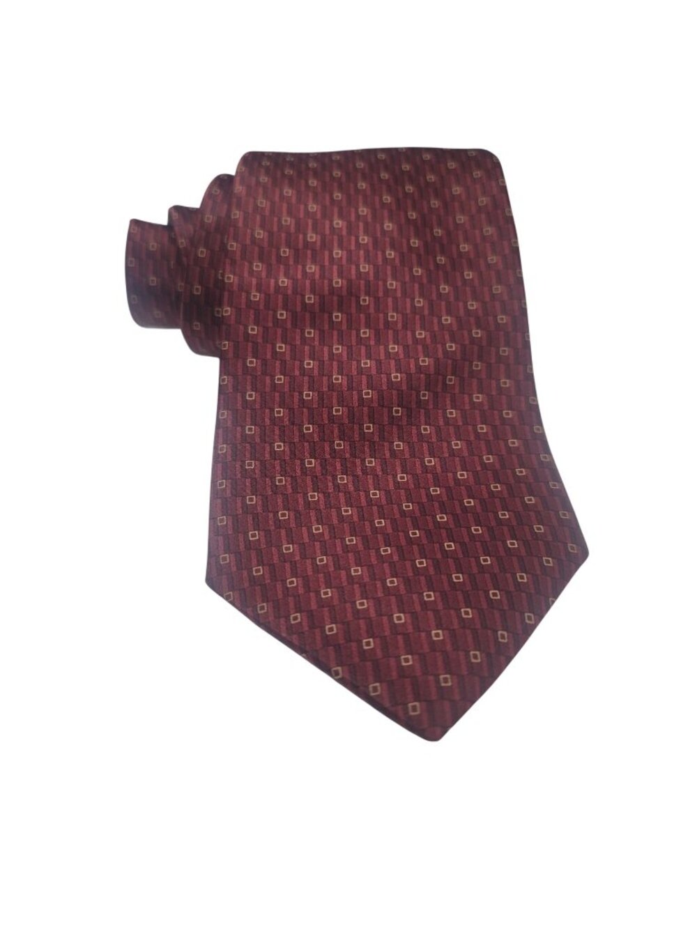 Zylos Platinum George Machado 100% Silk Burgundy Gold Geometric Tie Made In USA